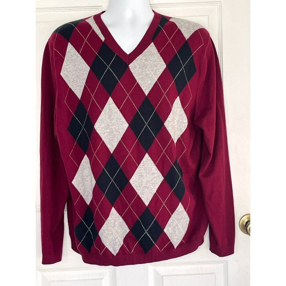 Banana Republic Mens Argyle Sweater Cotton Cashmere XL Preppy Academia Old Money